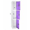 Adiroffice 72in H x 12in W x 12in D Triple-Compartment Steel Tier Key Lock Storage Locker in Purple, 2PK ADI629-203-PUR-2PK